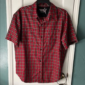 EUC MENS Red Plaid Western Shirt